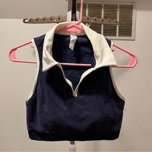 Aerie Navy and White Collared Sporty Sleeveless Crop Top size Large